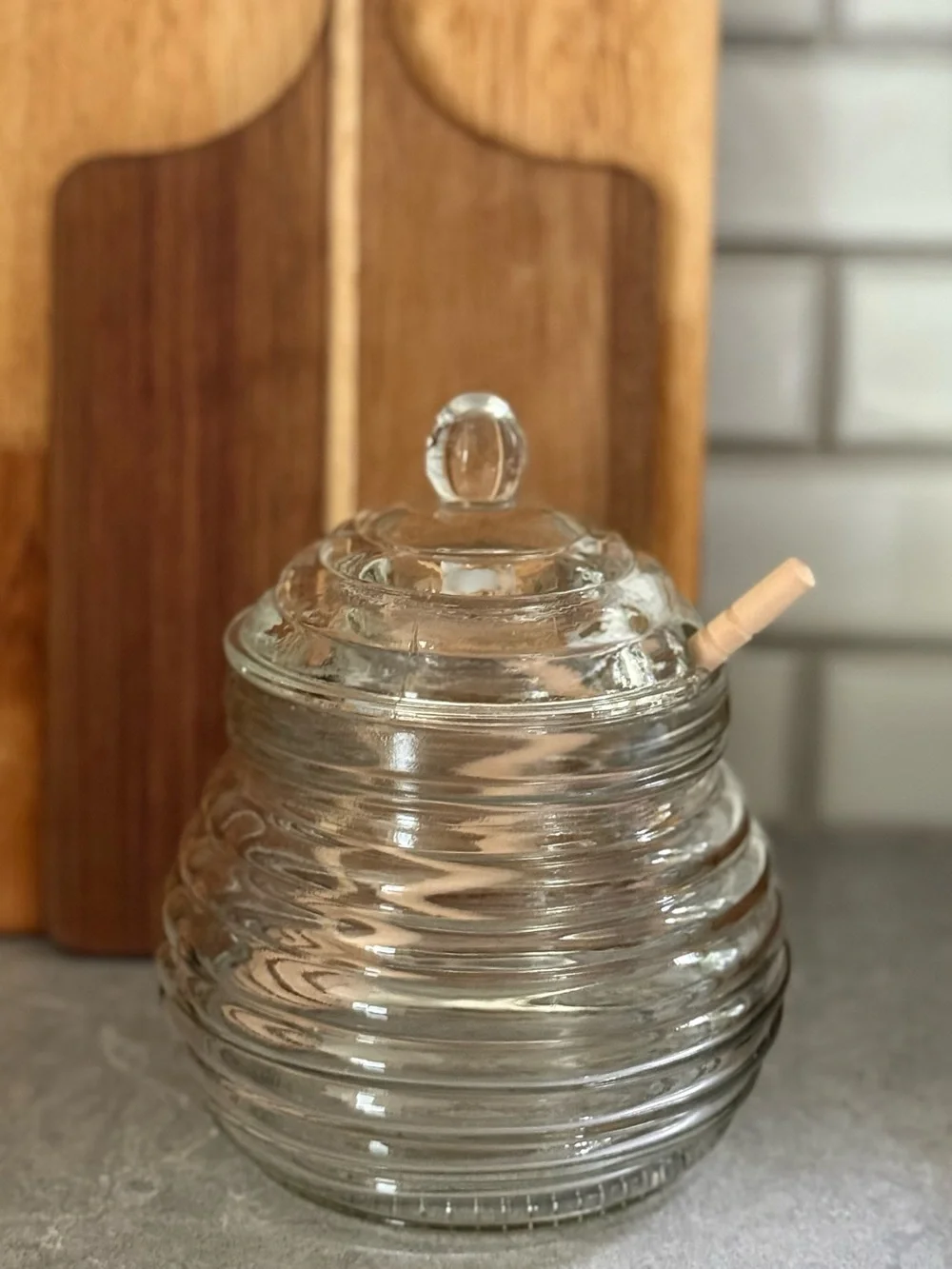 Glass Beehive Honey Dipper Jar
